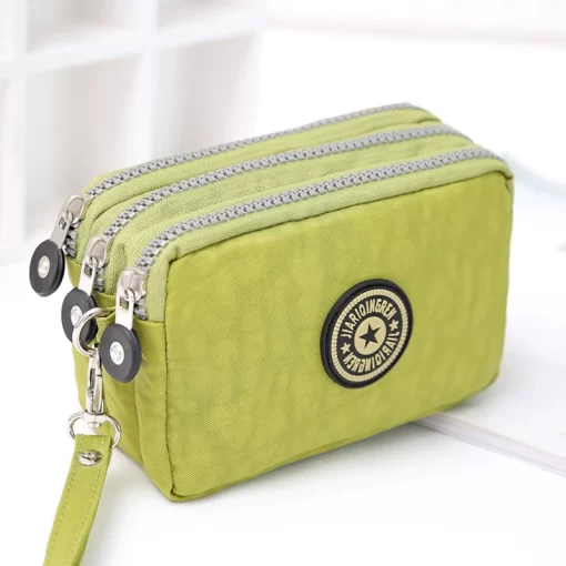 cehG2023 New Coin Purse Women Small Wallet Washer Wrinkle Fabric Phone Purse Three Zippers Portable Make