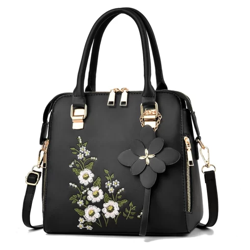 dmQAFloral Detail Shoulder Bag Trendy Zipper Handbag For Work Casual Crossbody Bag Women s Floral Decor