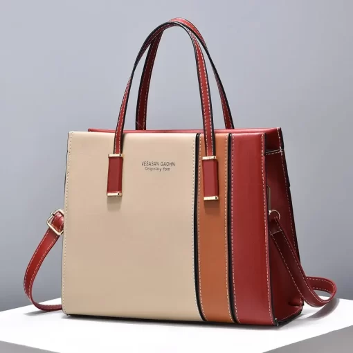 e6fAPatchwork Handbags For Women Adjustable Strap Top Handle Bag Large Capacity Totes Shoulder Bags Fashion Crossbody