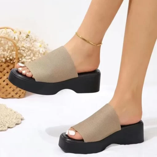 eN23New Women s Modern Slippers Design Square Toe Muffin Bottom Slides Shoes Outside Clogs Fashion Platform