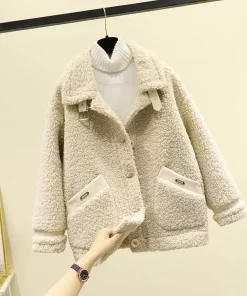 fIqdLamb Plush Fur One piece Coat for Women Autumn and Winter Korean Style Short Grain Velvet