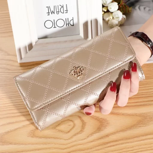 fPT7Women Wallet Lady Clutch Leather Plaid Hasp Female Wallets Long Length Card Holder Phone Bag Money