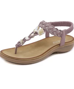 gXEpSIKETU Brand Summer Fashion Bohe Sandals Women Flat Heel Flip Flops Beads Shoes Beach Clip Toe