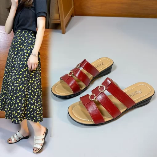 gnXfWomen Summer Wedges Slippers Female Open Toe Flip Flops 2024 New High Heels Sandals Design Dress