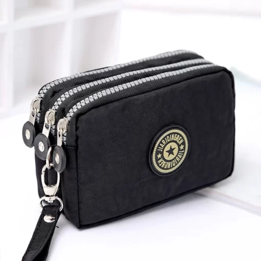 hKJn2023 New Coin Purse Women Small Wallet Washer Wrinkle Fabric Phone Purse Three Zippers Portable Make
