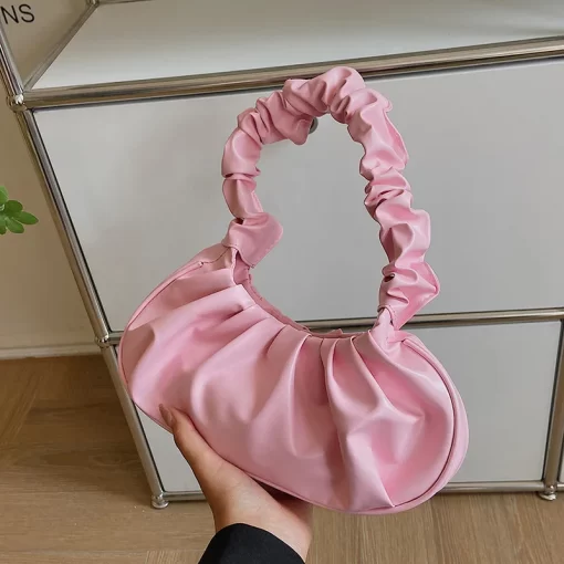 hUrEFashion Pleated Handlebags for Women PU Cloud Bags Leisure Armpit Bag Shopping Shoulder Bags Dumpling Handbag