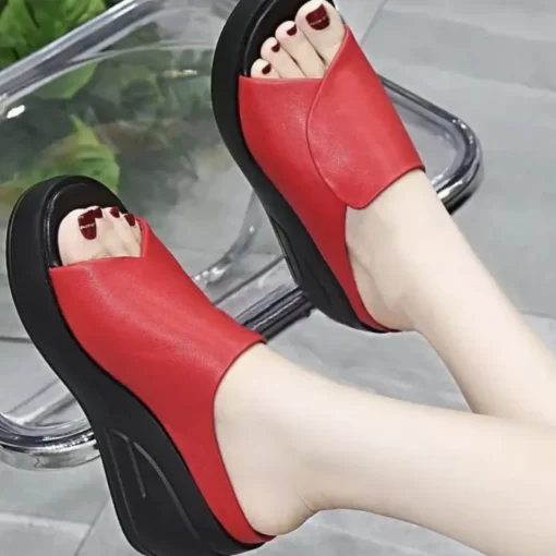 i8hsSummer Women Slipper Shoes Solid Color Casual Female Shoes Slip On Open Toe Walking Wedge Sandals
