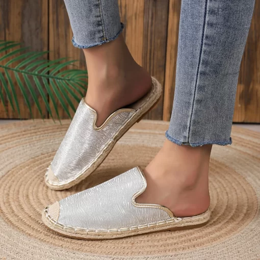 iNbKWomen Shoes Hemp Canvas Flats Shoes Ladies Espadrilles Loafers Round Toe Cotton Moccasins Outdoor Mules Walking