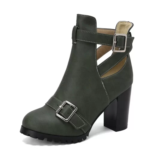 m91bWomen Chelsea Boots Spring Autumn Shoes Lady Fashion Platform Buckle Hollow Motorcycle Booties Female Thick Heel