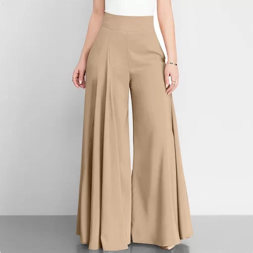 msa1Women Fashion Solid Color Front Zipper Press Pleat Trousers Female Casual Satin With Pockets High Waist