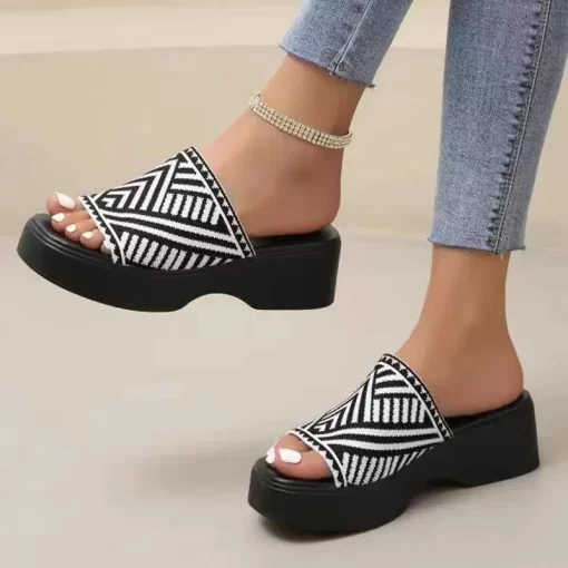 nCyGNew Women s Modern Slippers Design Square Toe Muffin Bottom Slides Shoes Outside Clogs Fashion Platform