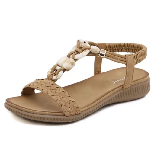 ntwFBohemian Summer Sandals For Women 2023 Casual Beach Retro Elastic Strap Ethnic Flat Roman Sandals Shoes