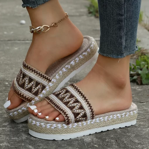 ptTLWomen s Slippers Platform Summer Shoes for Women Beach Sandals Casual Heeled Sandals Bohemian Handmade Ladies