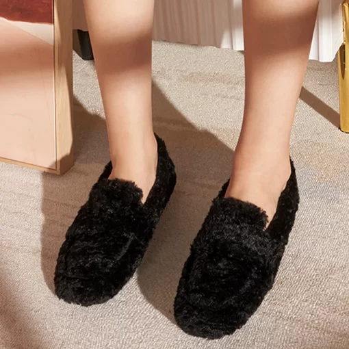 q7rE2023 Designer Luxury Lambswool Loafers Winter Plush Fluffy Furry Moccasins Women Slip On Fuzzy Flats Faux