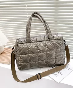 qUyNWinter Space Cotton Handbags Tote Quilted Down Shoulder Bags for Women Luxury Nylon Cloth Crossbody Bag