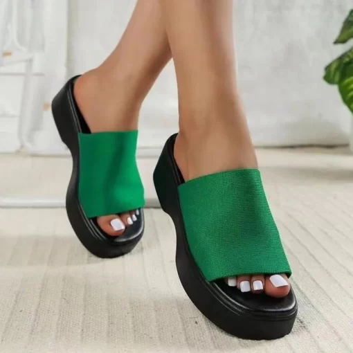 rhF2New Women s Modern Slippers Design Square Toe Muffin Bottom Slides Shoes Outside Clogs Fashion Platform