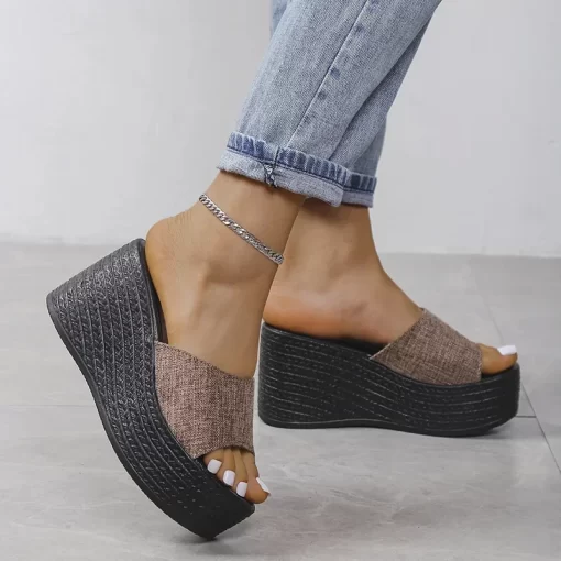 sISLWedge Women s Slippers 2023 Summer Plus Size Female Shoes New Concise Peep Toe Platform Women