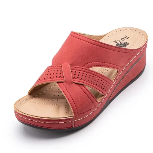 t05QBEYARNENew 2021 Summer Shoes Woman Outer Wear Non slip Plus Size Wedge Retro Breathable Hollow Women