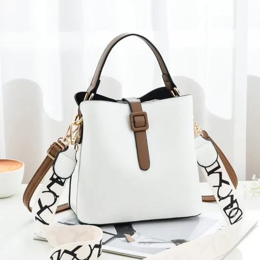 uhljBags for Woman Luxury Famous Brands Trend 2023 Designer Handbags Leather Bucket Shoulder Messenger Bag White