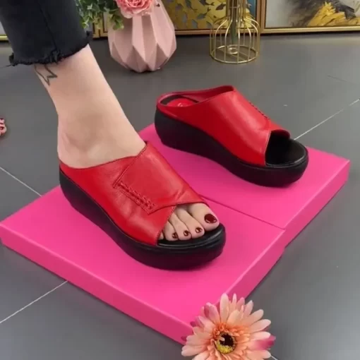 vtI8Outdoor Women Slippers Leather Platform Flip Flops Fashion Summer Slippers Size 35 40