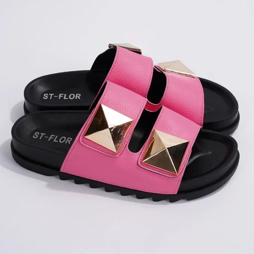 w75EWomen Platform Slippers Metal Buckle Retro Flat Bottomed Female Sandals Summer 2022 Comfort Rivet Beach Outdoor