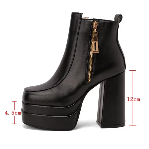 xUWk2022 Fashion Women Boots Double Platform Chunky High Heel Ankle Boots Square Toe Zipper Punk Boots