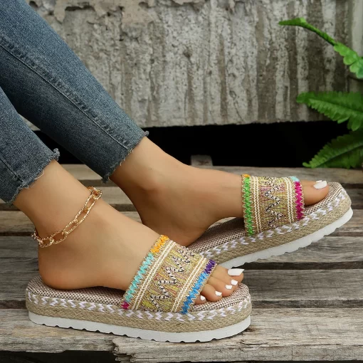 yIT1Women s Slippers Platform Summer Shoes for Women Beach Sandals Casual Heeled Sandals Bohemian Handmade Ladies
