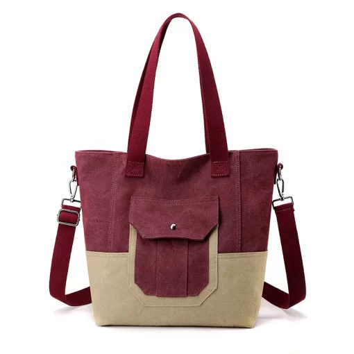 zJ7ICasual Canvas Bag Tote Bag Women s Bag Large Capacity Contrast Retro Handbag Patchwork Messenger Bag