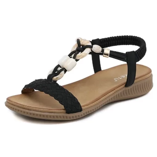 zjtUBohemian Summer Sandals For Women 2023 Casual Beach Retro Elastic Strap Ethnic Flat Roman Sandals Shoes
