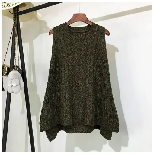 14EBAutumn And Winter Clothing Thick Wool Vest Female Knitted Vest Loose Large Size Round Neck In
