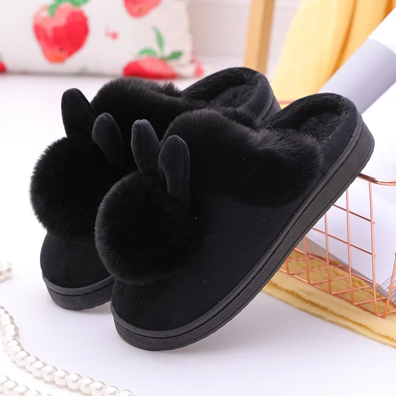 1so7Women Home Slippers Indoor Bedroom Light Couple Slipper Solid Soft Flip Flops Winter Warm Furry Plush