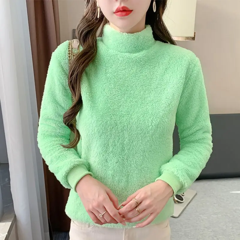 37PMFashion Stand Collar All match Solid Color Blouses Women s Clothing 2023 Winter Loose Korean Pullovers