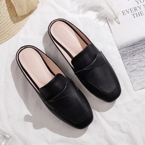 3Zts2023 New Spring and summer women wear slippers Korean fashion design Leather Girl black Muller shoes