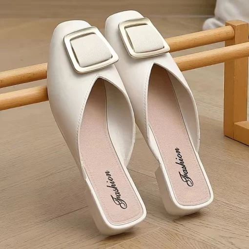 4fdlSlides Low Heel Woman Slippers Outside Summer Jelly White Shoes for Women 2023 Mules Sandals New