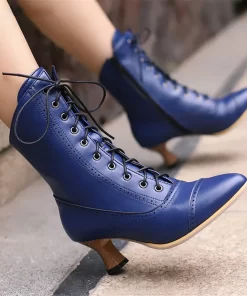5TtMHigh Heeled Short Boots Women British Style Noble Knight Booties Pointed Toe Cross tied Lace up