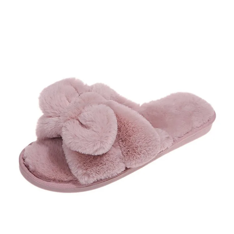 5aSRCOOTELILI Women Home Slippers With Faux Fur Flat Shoes Winter Shoes Keep Warm Shoes For Woman