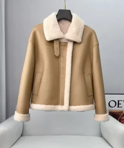 5twdWomen Real Wool Fur Coat Parka Girl Winter Warm Sheep Shearing Fur Coats Long Jacket Buttons