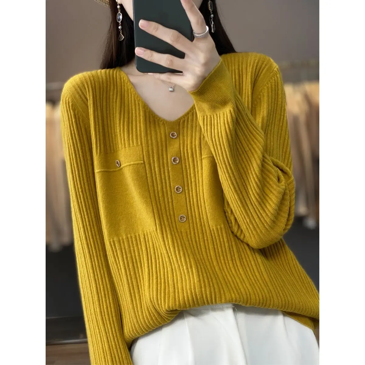8ST8Women Sweater and Pullovers Fall Winter New Skinny Jumpers V neck Basic Warm Sweater Pullovers Warm