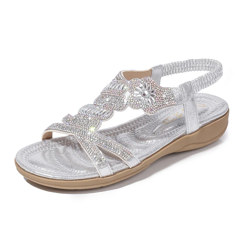 9Y6LBEYARNE Fashion casual sandals women flat wedges party diamonds gladiator summer shoes girls low heels Sandalias