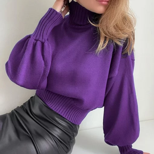 9ZfTINGOO Puff Sleeve Turtleneck Fashion Casual Sweater Oversize Elegant Top Woman Autumn Winter 2022 Solid Pullover