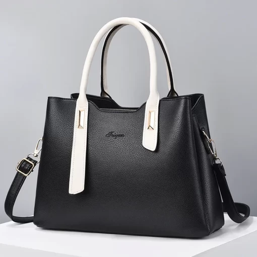 BwizTRAVEASY 2023 Summer PU Leather Large Capacity Panelled Top Handle Bags for Women Fashion Zipper Female
