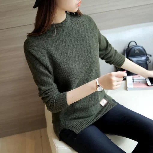 CANIWTEMPO Women Sweaters And Pullovers Autumn Winter Long Sleeve Pullover Solid Pullover Female Casual Short Knitted