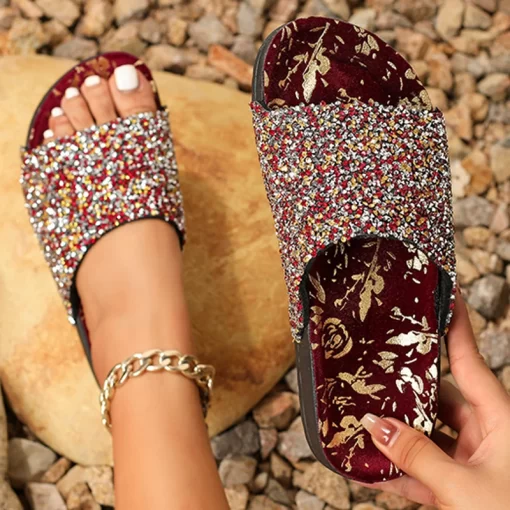 FdvZEurope and The United States Slippers Wind Popular Diamond Sequins Outside Wear Vacation Home Beach Female