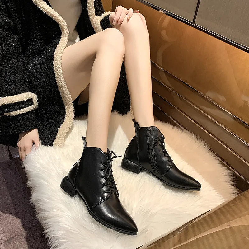 GPhTCOOTELILI Women Boots Shoes Women s Boots 2021 Winter With Plush Woman Boots Pointed Toe 5cm