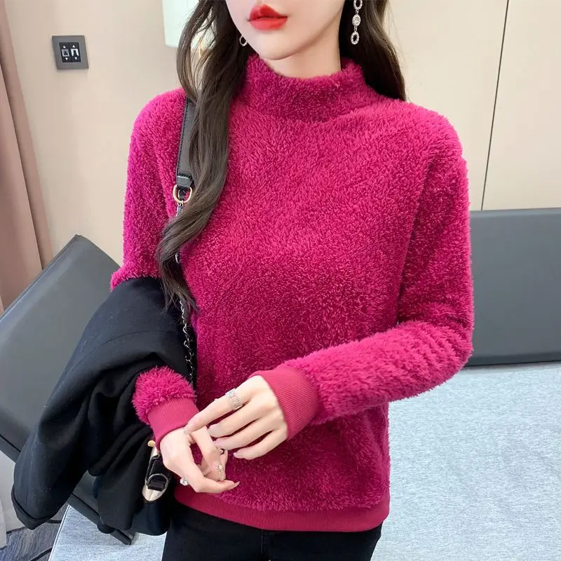 GepcFashion Stand Collar All match Solid Color Blouses Women s Clothing 2023 Winter Loose Korean Pullovers