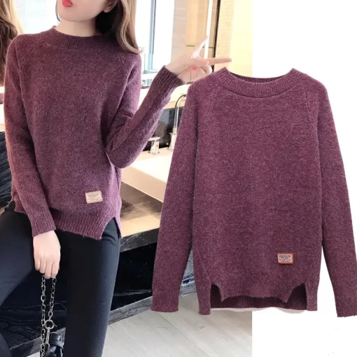 GrdYWTEMPO Women Sweaters And Pullovers Autumn Winter Long Sleeve Pullover Solid Pullover Female Casual Short Knitted