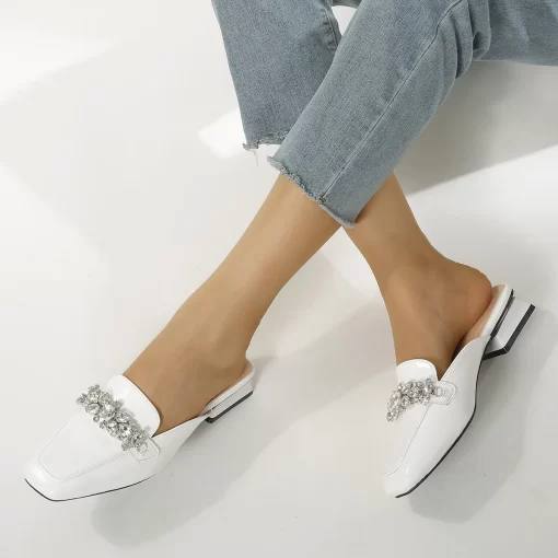 IA3VPlus Size 36 42 crystal slippers women sandalias diamond cover toe slides shoes square toe japanned