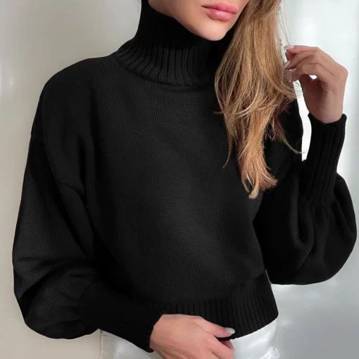 ICNAINGOO Puff Sleeve Turtleneck Fashion Casual Sweater Oversize Elegant Top Woman Autumn Winter 2022 Solid Pullover