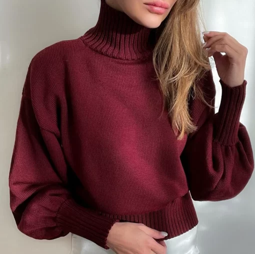 JNIyINGOO Puff Sleeve Turtleneck Fashion Casual Sweater Oversize Elegant Top Woman Autumn Winter 2022 Solid Pullover