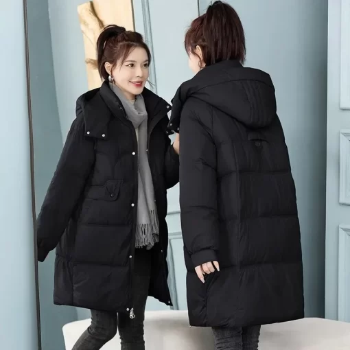 OcSL2023 Winter Women Hooded Jacket Coats Long Parkas Female Down Cotton Overcoat Thick Warm Padded Windproof
